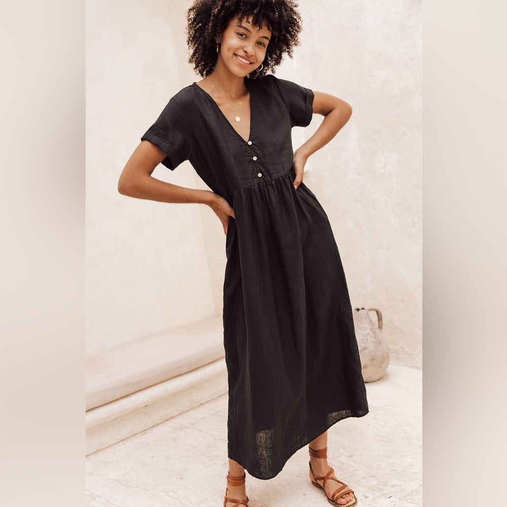 NEW Rove Sunseeker Midi Dress 100% Linen Size 2X Plus Black NWOT